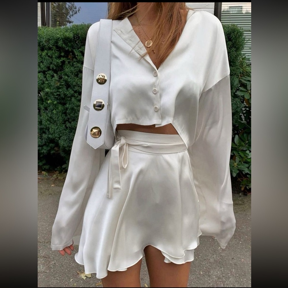 Satin Crop Top & Flowy Skirt Two-Piece Set *BRAND NEW*
